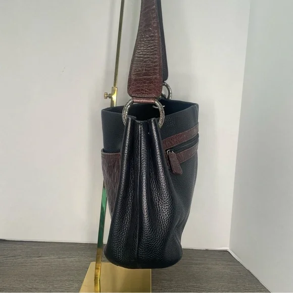 Brighton Brown/Black Hobo Leather Shoulder Bag Silver Heart Charm  Purse - Picture 5 of 15